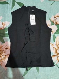Shein tie up corset Elegant Black Sleeveless Top