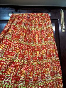Vibrant Red &amp; Yellow Ethnic Print Skirt