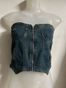 Denim Strapless Zipper Top