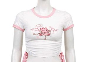 Cute Graphic Crop Top with Drawstrings