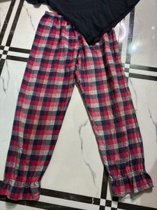 Cozy Plaid Pajama Set with Leopard Pocket