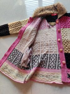 Patchwork Knit Hooded Cardigan