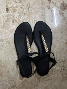 Mochi Black Embellished Flat Sandals
