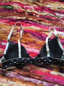 Cute Black Heart Print Bra