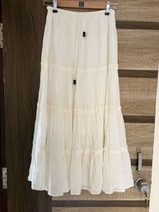 Crinkle Rayon flared maxi skirt with wooden beads
