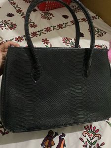 Black Snakeskin Print Handbag