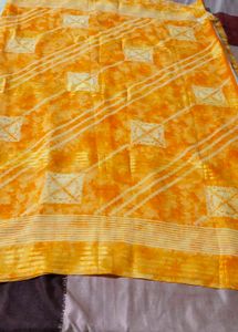 Vibrant Orange Saree with blouse piece
