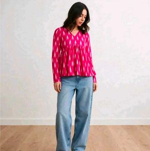 Vibrant Pink Ikat Print Peplum Top