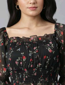 Chic Floral Print Sheer Blouse