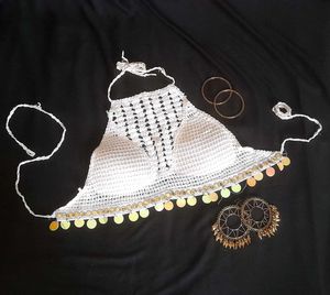 Navratri special crocheted Off White Top w Sequin