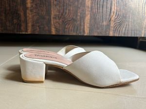 White Block Heel Mules