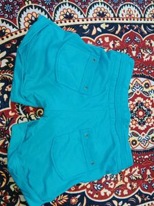 Aqua Blue Belted Shorts