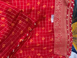 Red Bandhani Print Saree