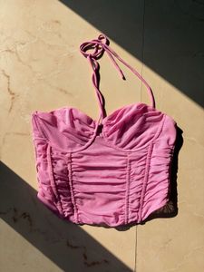 ZARA Pink Mesh Corset Top
