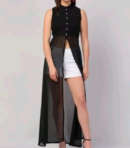 Sleeveless Button-Down Sheer Duster