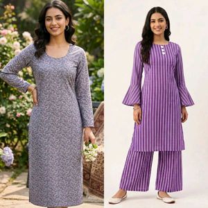 Combo Gray kurti & purple suit