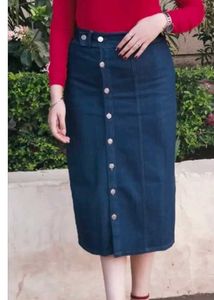 Classic Denim Button-Front Midi Skirt
