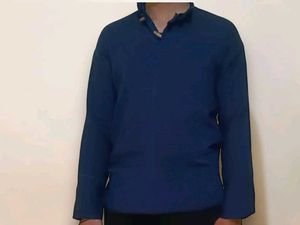 Men's Blue Long sleeve linen kurta