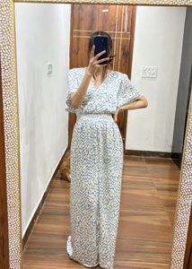 Abstract Silver Print Flutter Sleeve Midi Dress