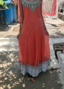 Elegant Peach Net Gown