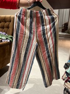 Striped Linen Blend Cropped Pants