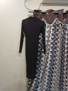 Elegant Brown Ribbed Bodycon Dress