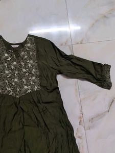 Embroidered Olive Green Kurta