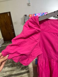 Vibrant Pink Puff Sleeve Dress