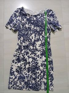 Blue Floral Print Mini Dress with Side Slit