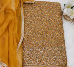 yellow suit cremic cotton dress material