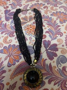 Chic Black Beaded Pendant Necklace