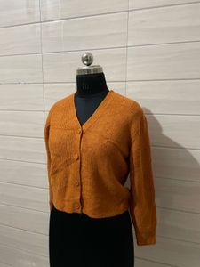 UNIQLO Orange Knit Button-Up Cardigan