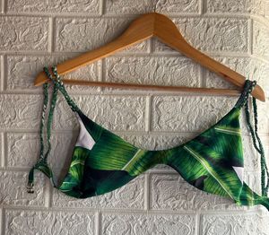 Tropical Leaf Print Bikini Top