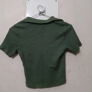 Green Crop Top with Collar