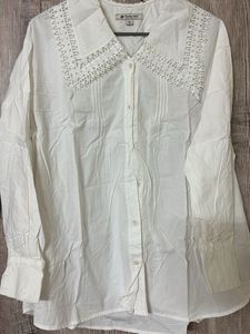 White Lace Collar Button-Up Shirt