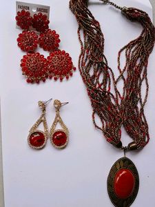 Combo 🥳Red Beaded Necklace & Earrings Set🥳