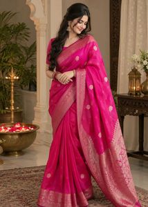 Vibrant Pink Silk Saree with Exquisite Border
