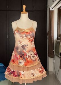 Floral Print Tiered Dress with Lace Trim