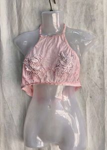 7410. Pink Floral Embellished Crop Top