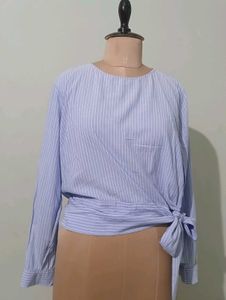 H&amp;M Chic Blue Striped Wrap Blouse