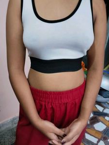 White Sports Bra with Black Trim