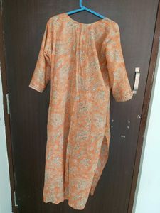 Peach light Orange Floral Kurta Set w dupatta