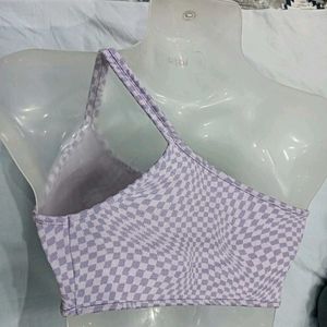 😍 One Shoulder Checkered Crop Top