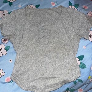 Grey Henley Neck T-Shirt