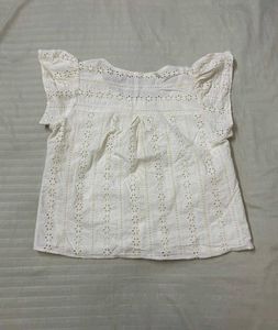 White Eyelet Button-Up Top