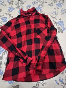 Popular H&amp;M Red &amp; Black Plaid Oversized Shirt