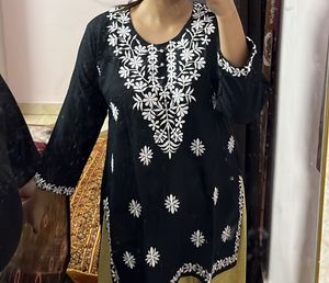Black Chikankari Embroidered Short Kurti