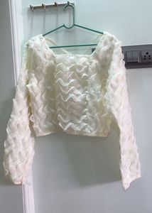 Chic Textured White Long Sleeve Top