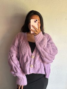 Chunky Knit Lavender Cardigan