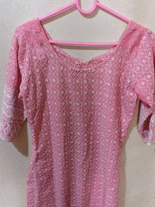 Women's Pink Colour Chickenkari Kurti🥰♥️😍